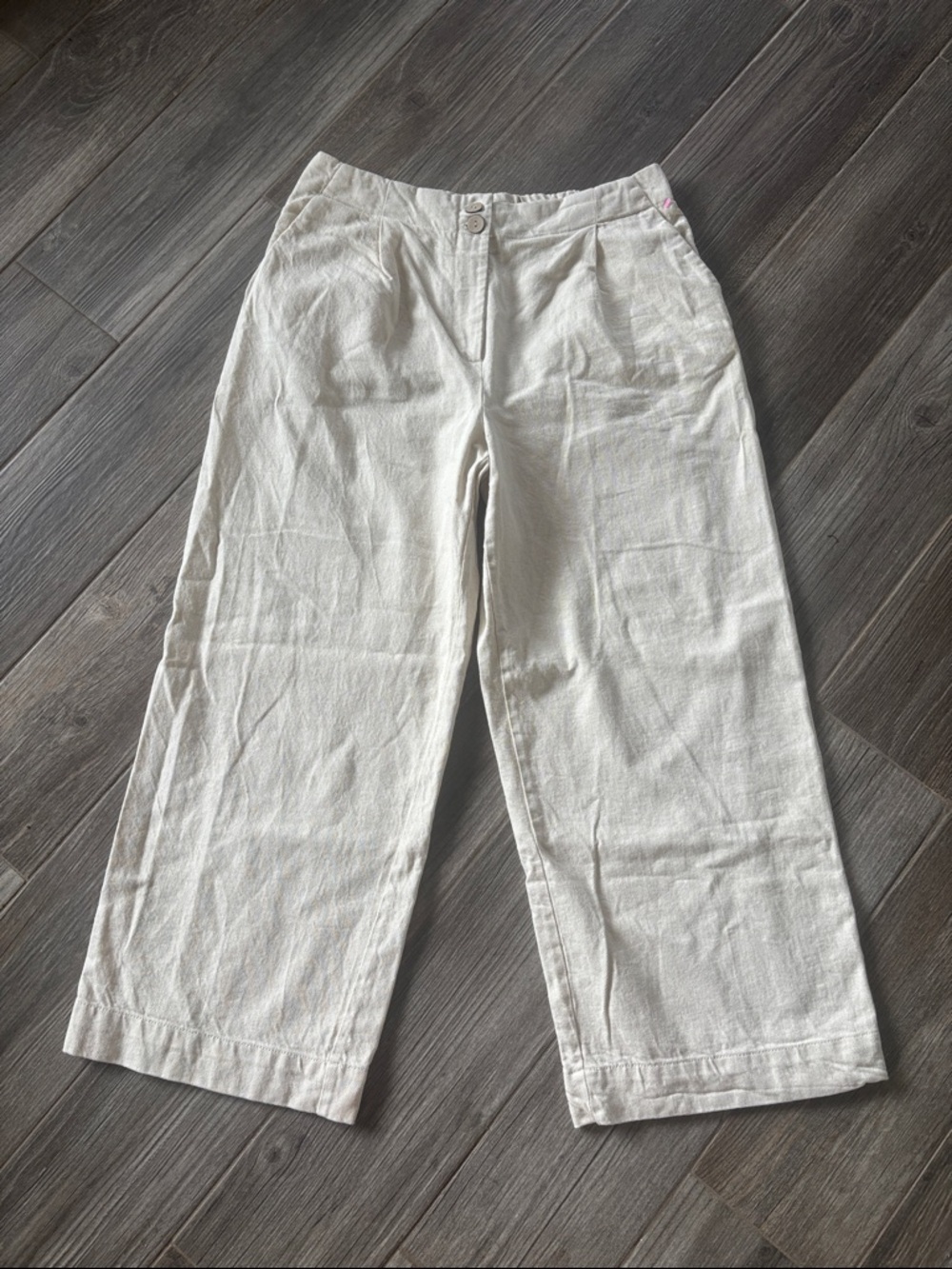 Zara (Size M/6/8) Women’s Wide-Leg Cotton Linen Blend Pants in Off-White